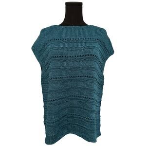 Lafayette 148 New York Knit Top Bateau Neck Cotton Silk Teal Blue Green Medium